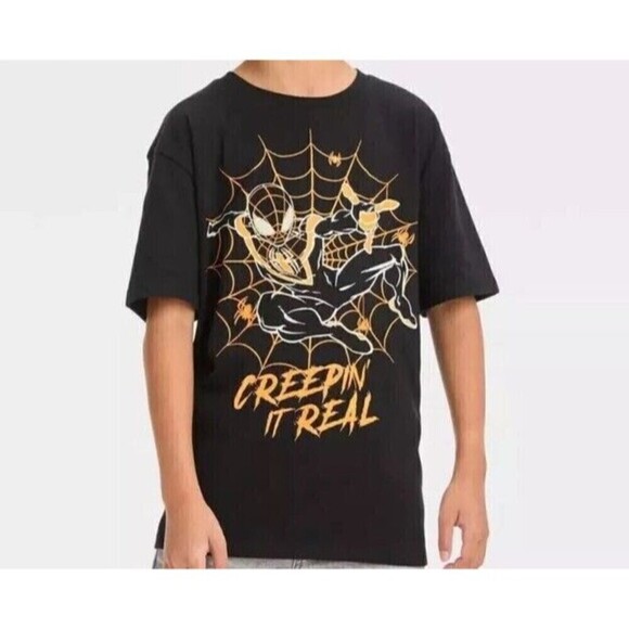 Boys Marvel SPIDER-MAN "Creepin' It Real" Halloween T-Shirt Size Medium 8-10 NWT - Picture 2 of 4